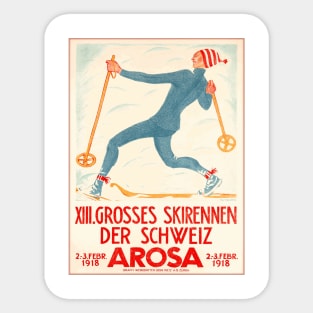 Arosa, Switzerland: 1918 Ski Races Competition - Vintage Swiss Poster Sticker